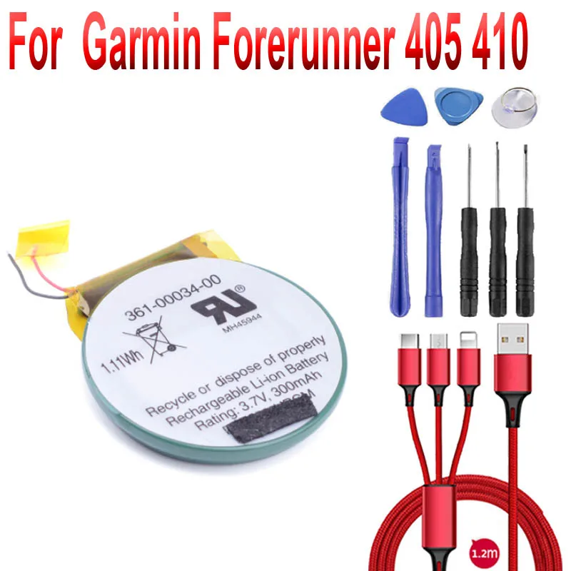 3 7 V 300mAh перезаряжаемая батарея для garmin sports GPS watch Forerunner 405 410 405cx 361 00034 00 + USB кабель