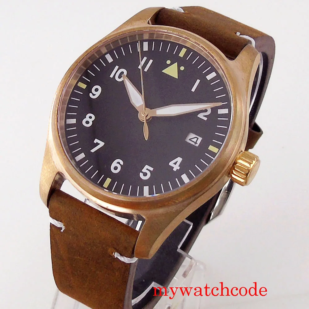 Автоматические Мужские бронзовые наручные часы дата сапфировое