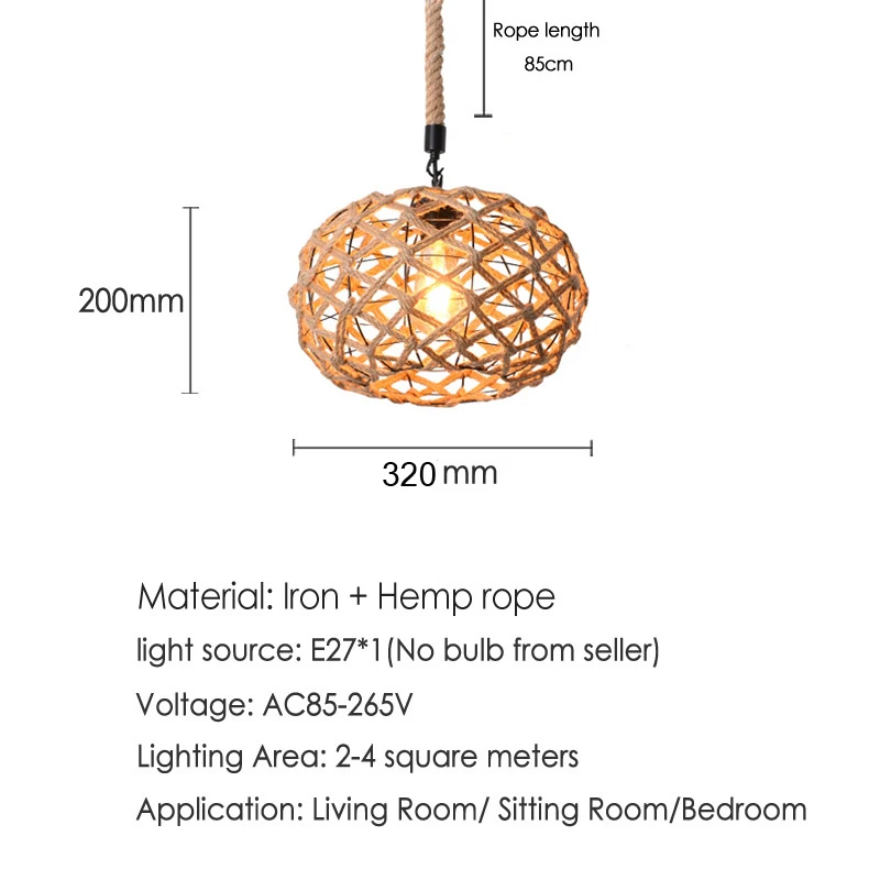 Candelabro de habitación nórdico de cáñamo, luz redonda con personalidad para Bar y cafetería, iluminación Retro creativa