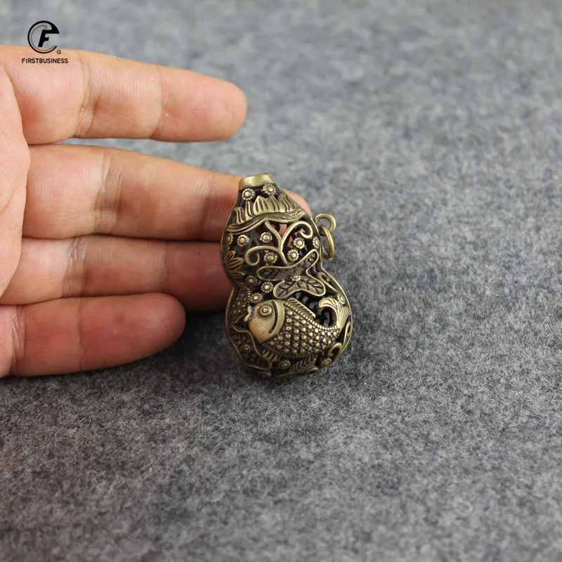 Винтажный медный выдолбленный карп в форме тыквы для благовоний вставленная