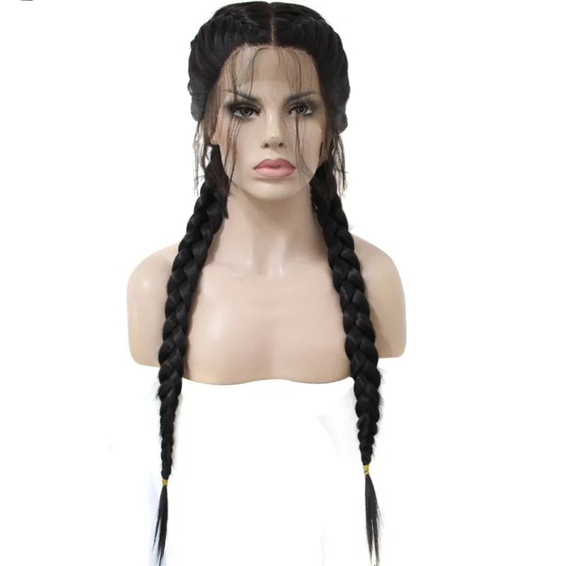 DLME Braid Wig For Women 150 Density Heat Resistant Hair Long Braid Synthetic Lace Front Wigs