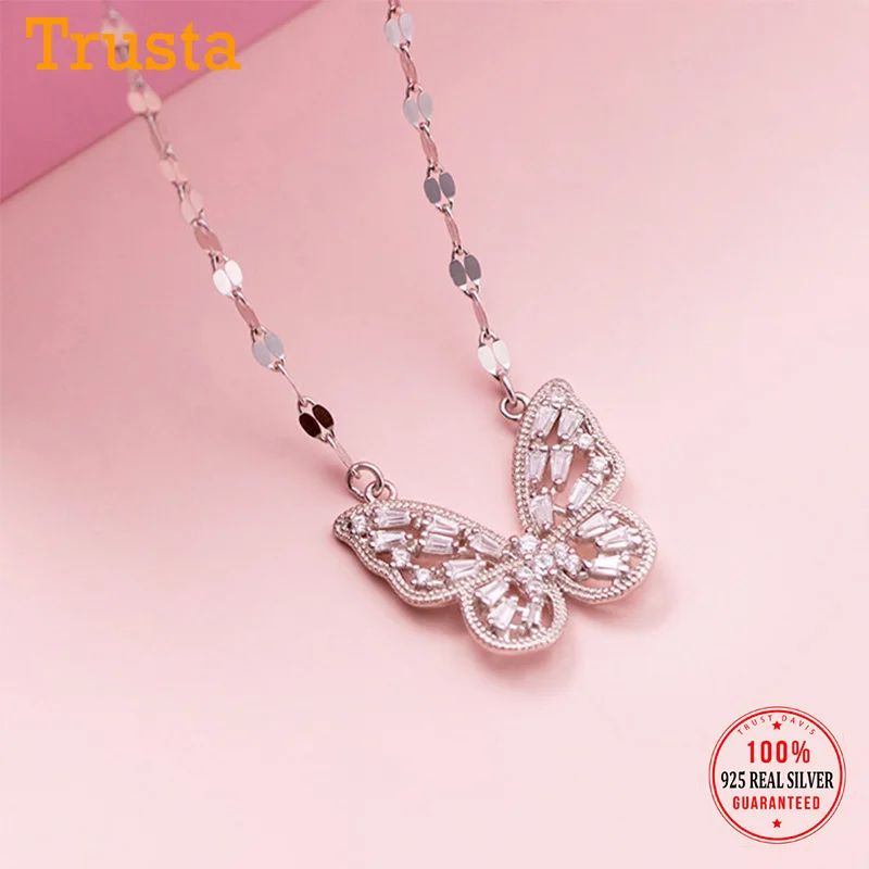 

Trustdavis Real 925 Sterling Silver Fashion Lovely Butterfly CZ Bracelet Necklace For Women Wedding Party Fine Jewelry DS1159