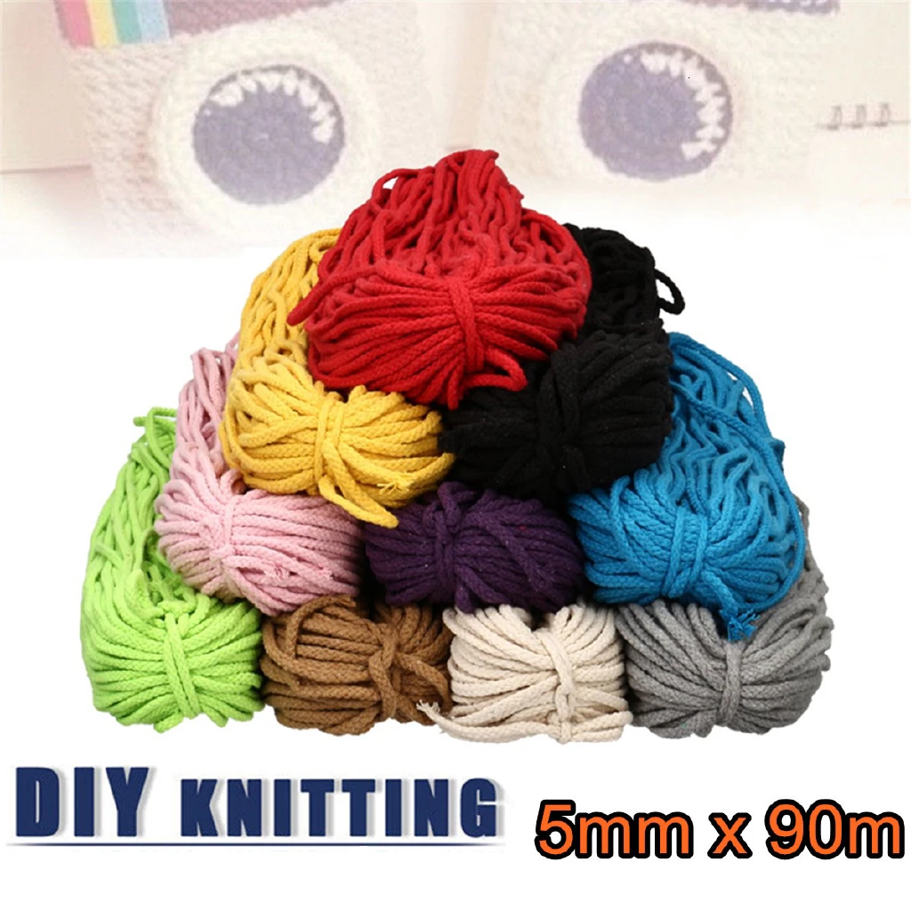 Хлопковая витая веревка для макраме 5 мм 90 м шнур рукоделия плетеная украшение