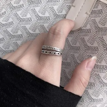 

2021 S925 sterling silver ring female smile smiley letter opening Thai silver vintage old ring wholesale JZ478ZHYRV