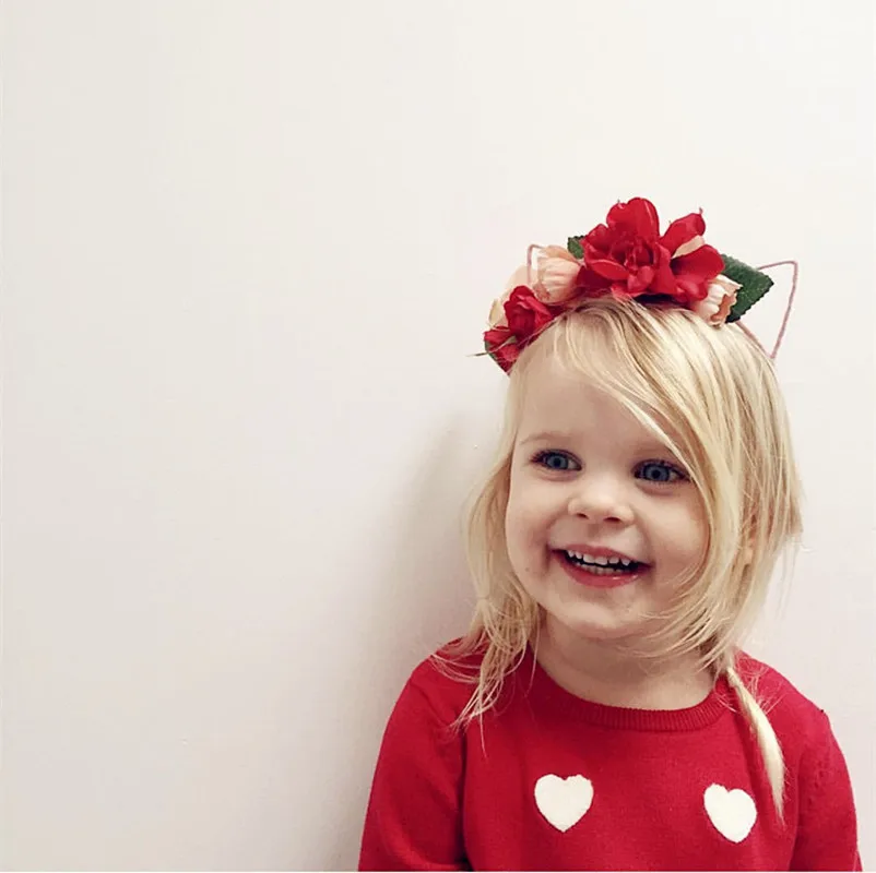 Повязка для волос с цветами девочек детские кошачьи ушки искусственными