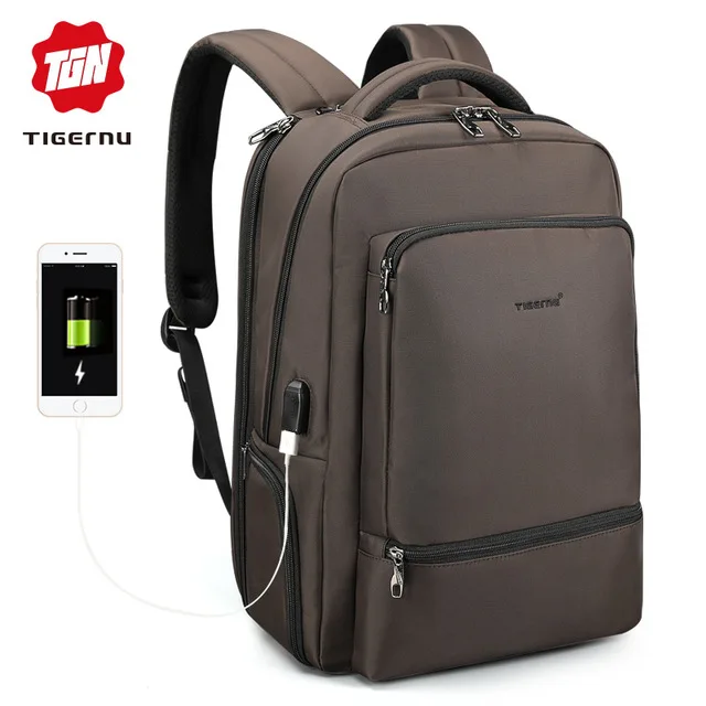Tigernu Anti theft 15," Ноутбук зарядка через usb для мужчин рюкзак водостойкий путешествия цельный рюкзак женщин большой ёмкость школьный женский - Цвет: Coffee