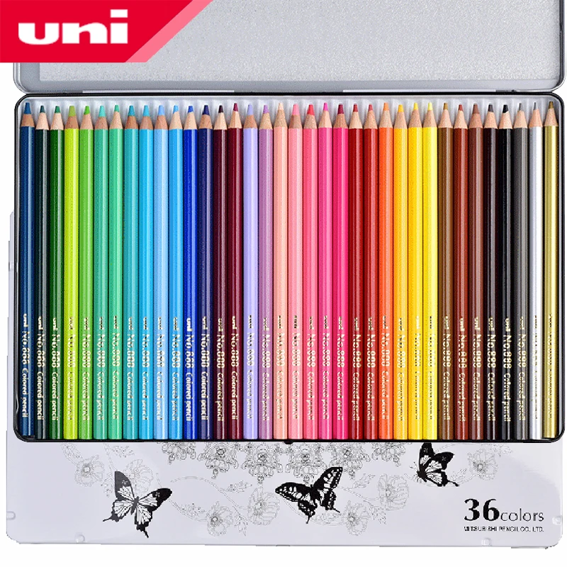 UNI Limited Edition 36 Color Oily Colored Pencil Set 888 Metal Boxed Painting Fill Color Lead High Saturation Not Easy To Break