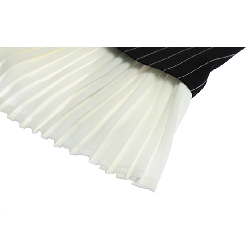 

[EAM] Women Black Striped Pleated Blazer New V-collar Long Sleeve Loose Fit Jacket Fashion Tide Spring Autumn 2021 WD91501