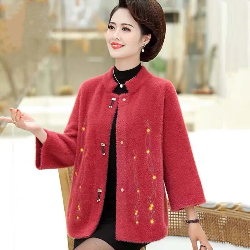 

Women 2021 Autumn Winter New Imitation Mink Cashmere Cardigan Female Loose Plus Size Knit Coat Lady Warm Thick Solid Jackets C84