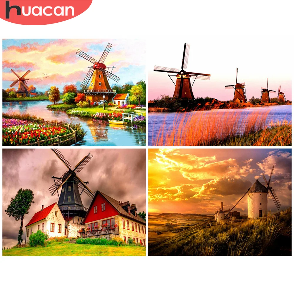 

HUACAN DIY Diamond Painting 5D Windmill Full Square Embroidery Landscape Home Decoration New Arrival Mosaic Handmade Gift