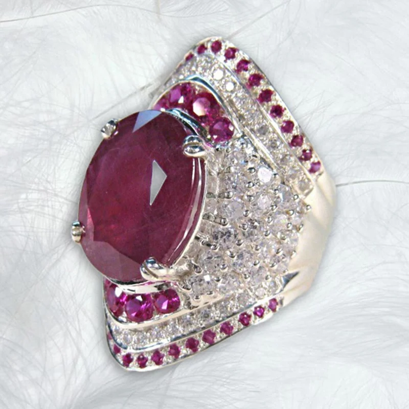 Горячая Мода преувеличенный натуральный рубиновое кольцо Полный Стразы Кольца