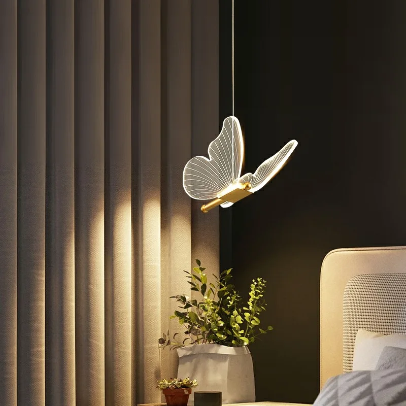

Скандинавская современная простая прикроватная люстра в виде бабочки, длинная лампа для спальни, роскошный светодиодный светильник для ре...
