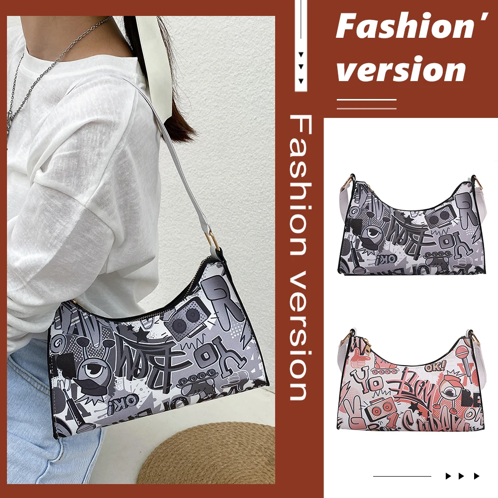 

Female Baguette Handbags with Cartoon Pattern Printed Tote PU Leather Embossing Shoulder Underarm Bags for Shopping