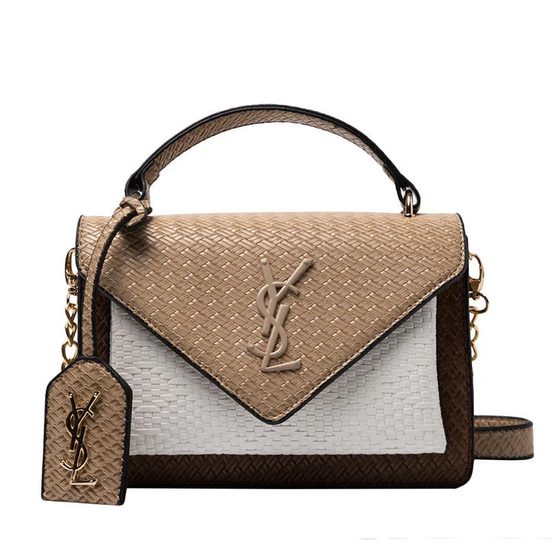 

Foreign Trade in Stock Woven Triangle Cover Women's Bag 2020 New Contrast Color and Versatile Handbag Fashion Chain Shoulder Bag