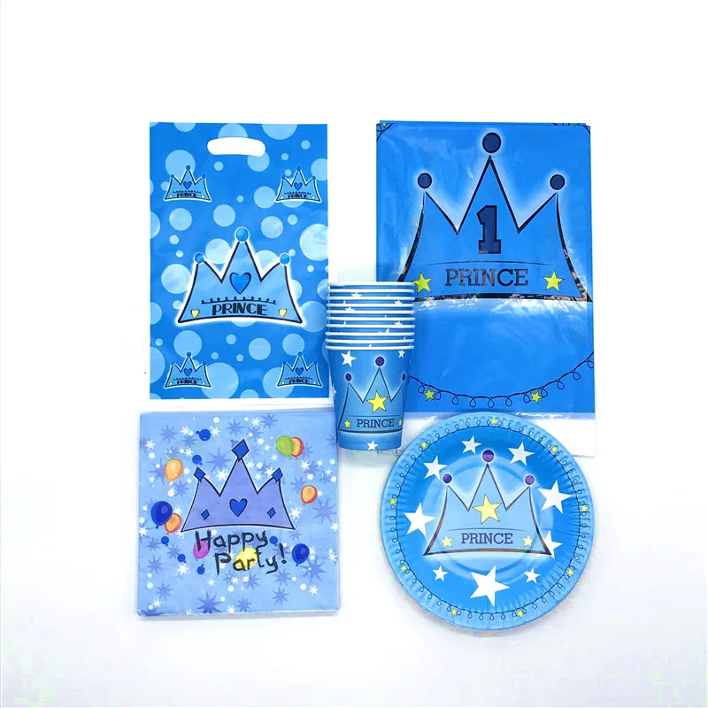 

81pcs Prince Crown Party Disposable Tableware Set Paper Plate Cup Napkin Tablecloth Gift Bag Baby Shower Birthday Party Supplies