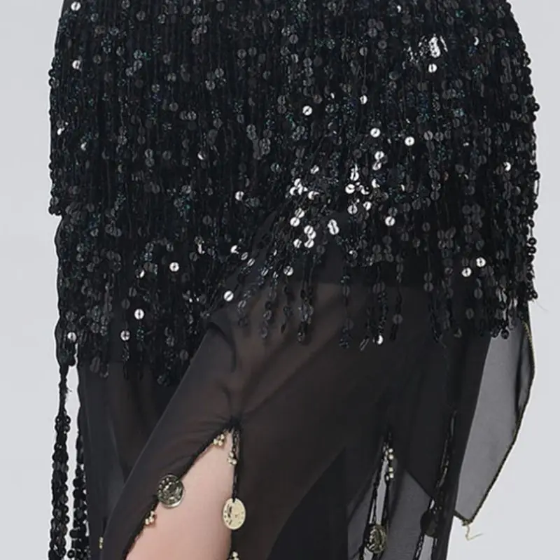 

Women Summer Beach Wrap Glitter Sequins Tassels Fringe Mini Skirt Belly Dance Hip Scarf Belt Performance Outfit M10 21 Dropship