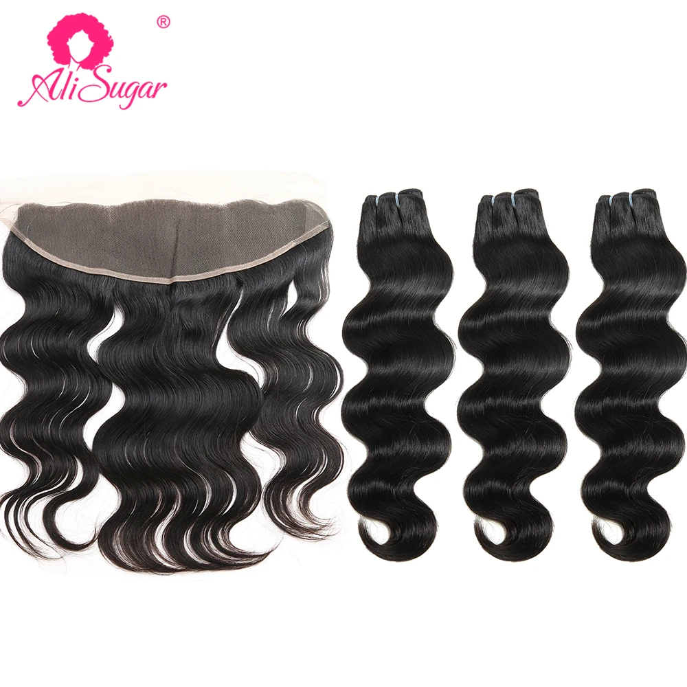 Ali Sugar натуральные волосы перуанские Волнистые пряди с фронтальной 13*4