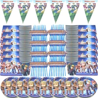 100pcsset boys favors game theme roblo party supplies decorations banner kids birthday disposable tableware cup plates napkin