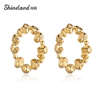 shineland trendy fashion metal elegant stud earring woman new vintage gold color cheap statement jewelry accessories brincos