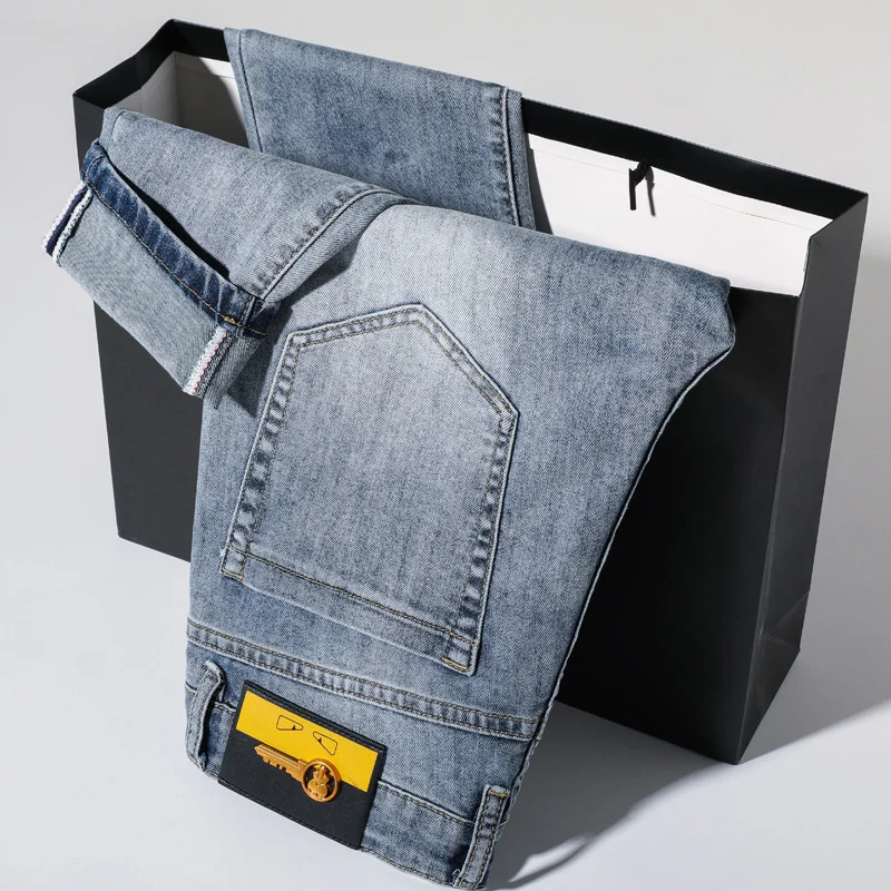 

brand Fashion men's casual slim pants Korean Leggings handsome simple trend printed hot-dip jeans