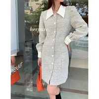 herpure chenzhi autumn long sleeve tweed small fragrance dress new 2021 medium length s21301131