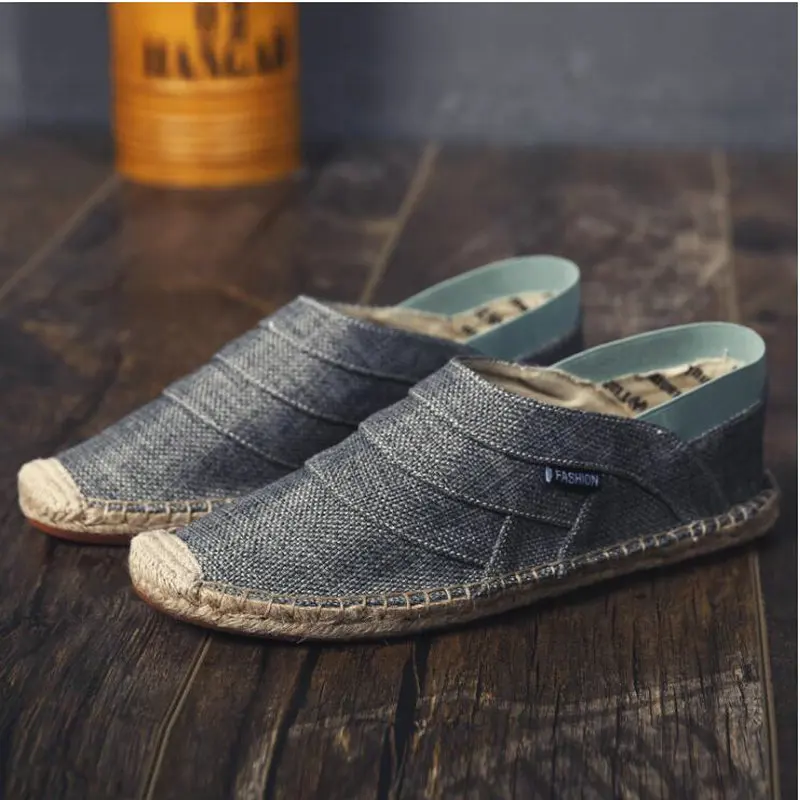 

Men Canvas Shoes Summer Breathable Fashion Casual Flat Loafers driving lazy Comfortable Espadrille Fisherman Linen Shoes D01-01