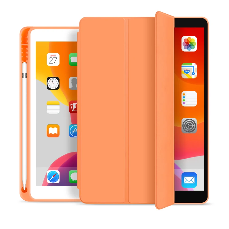 Оранжевый Для нового iPad 10,2 дюймов 7th Gen чехол с держателем для карандашей, ZVRUA тонкий трехскладной PU кожаный смарт-чехол просыпается - Цвет: Оранжевый