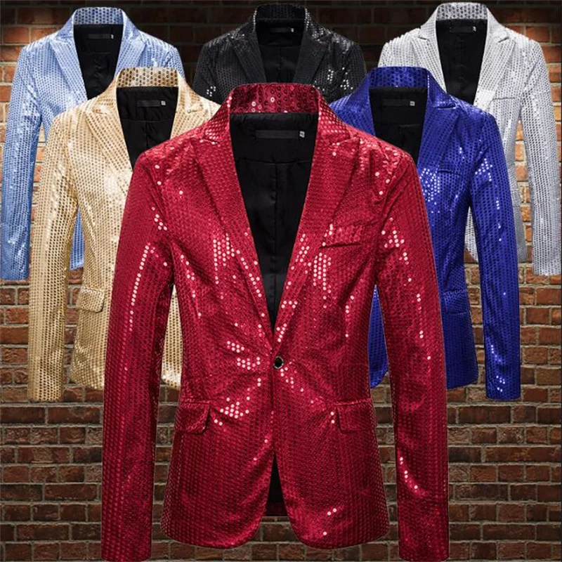 One buckle sequin blazer men suits designs jacket mens stage costumes for singers clothes dance star style dress B443