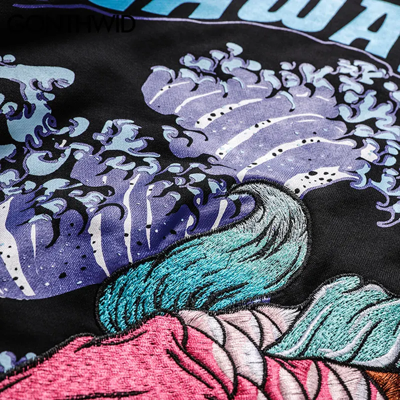 GONTHWID Embroidered Carp Koi Fish Seawave Print Hoodies Sweatshirts Harajuku Hip Hop Fashion Pullover Streetwear Tops | Мужская одежда