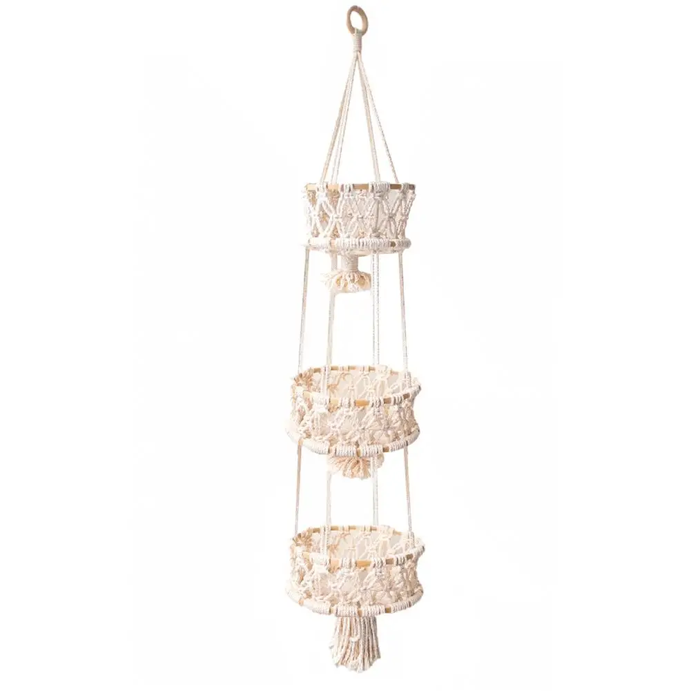 

Hand-woven Cotton Rope Hanging Basket Kitchen Fruit Storage Basket Decorative Rope Hanging Basket For Gardening Plants