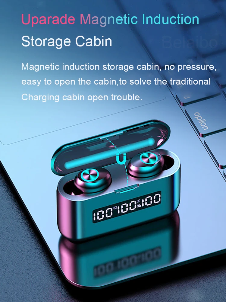 

Wireless Headphones Bluetooth V5.0 EarphonesTouch Control LED Display with Microphone Sports Headphone 2000mAh Charging Box