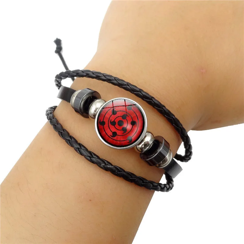 

Qiyufang JP Anime Ninja fashion Cosplay Leather Bracelet Eye Sharingan Rinnegan Time Gem Cabochon Alloy Wristband