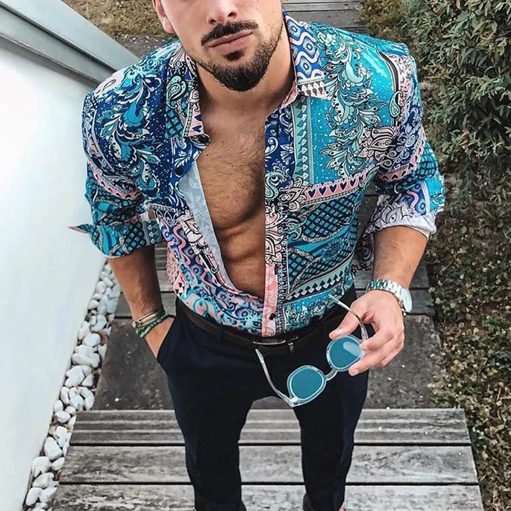

Summer Shirts Men's Fashion Vintage Shirt Long Sleeved Casual Shirt Vacation Hawaii Shirt Ethnic Style Streetwear Camisa Shirt