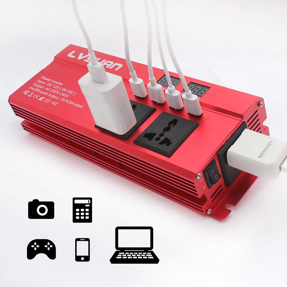 6000W Peaks Power 12V DC TO 110V 220V AC Car Power Inverter Solar Converter R1I2
