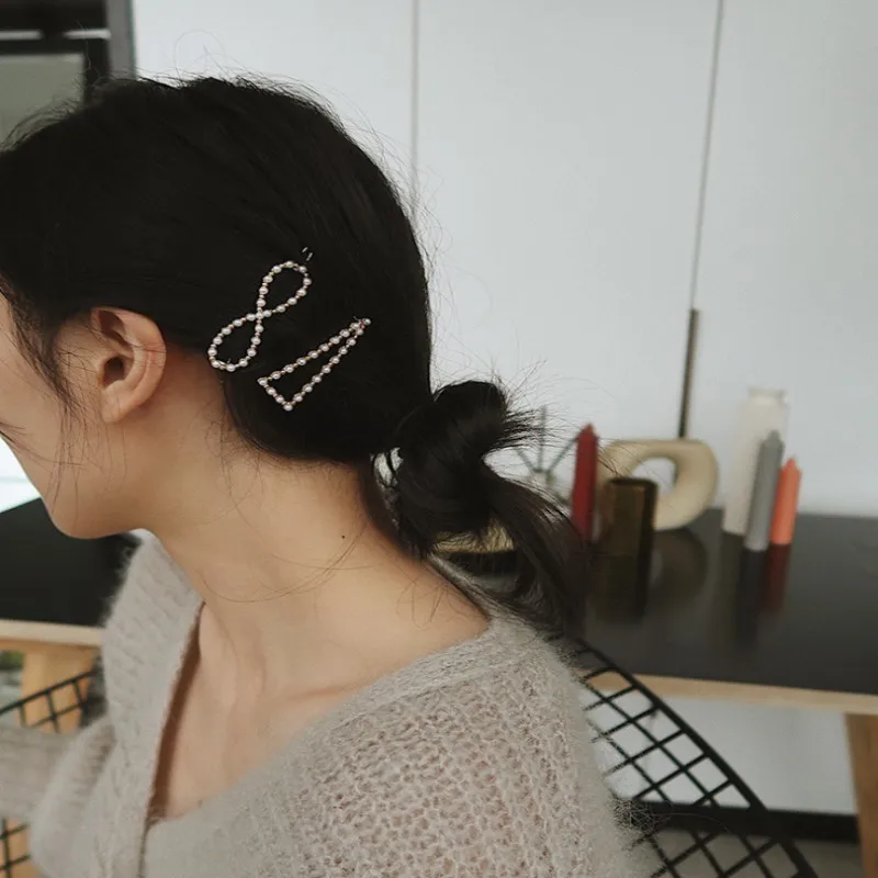 Жемчужная заколка для волос женщин Элегантный корейский дизайн Геометрическая