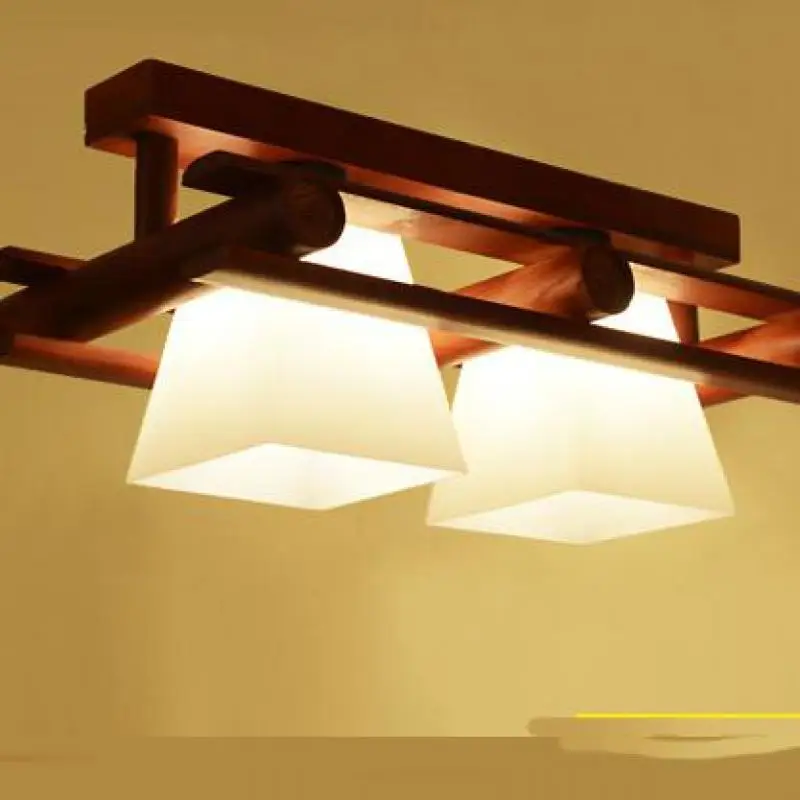 Скандинавские деревянные стеклянные потолочные светильники деревянный