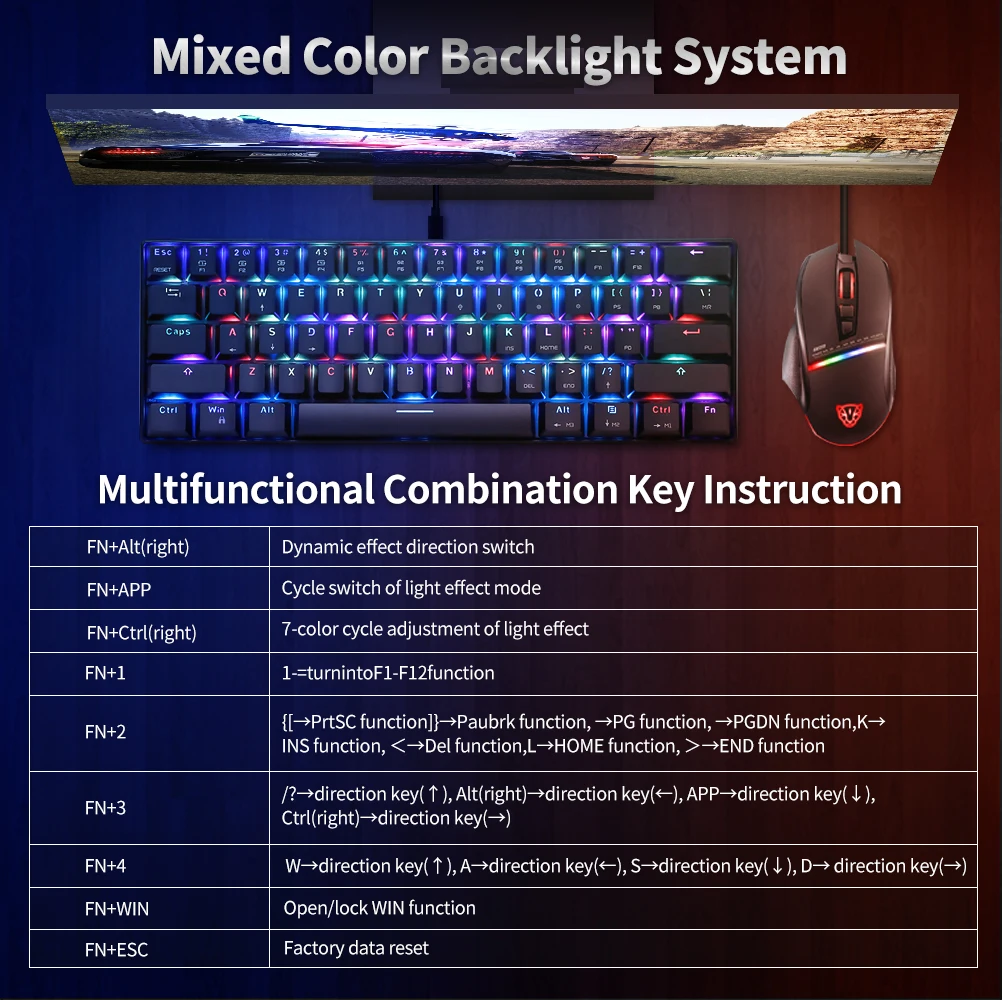 Механическая игровая клавиатура MOTOSPEED CK61 RGB OUTMU с голубыми переключателями 61