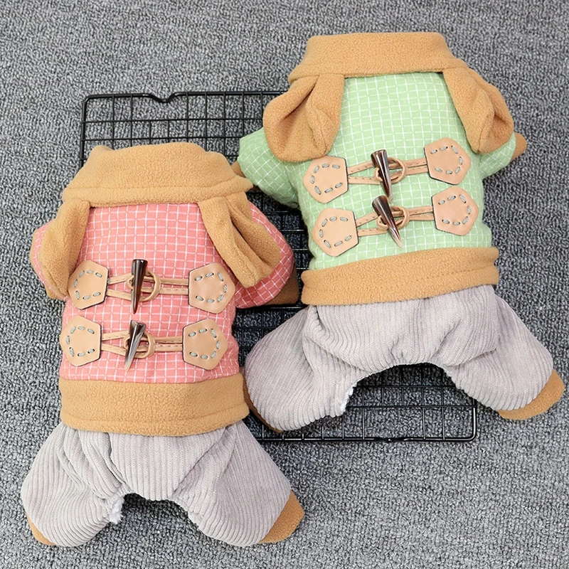 

Одежда для домашних животных на осень и зиму с плюшевой подкладкой для собак Йоркширский Тедди Чихуахуа утепленный комбинезон с четырьмя н...