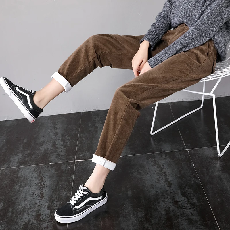 Женские вельветовые шаровары одноцветные высокие Свободные повседневные штаны