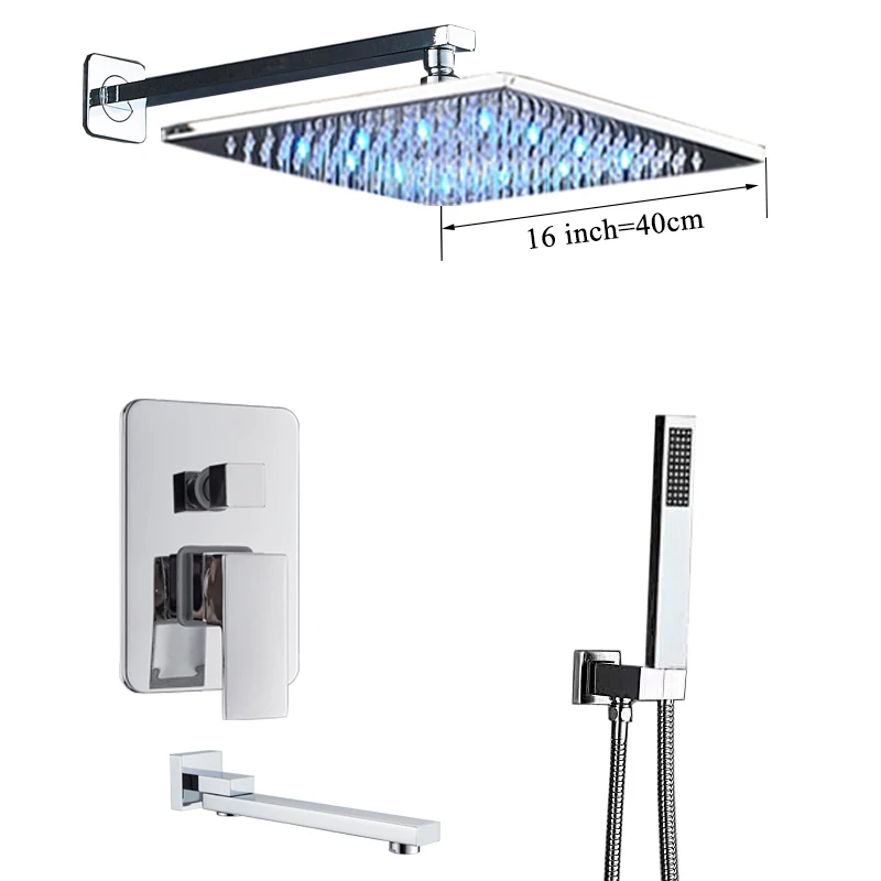 16inch Shower Set B Смеситель для ванной комнаты, Хромированный Светодиодный дождевой кран-смеситель для ванной и душа, потолочный смеситель для ванны и душа, кран для ванной комнаты, смеситель для душа - Цвет: 16inch Shower Set B