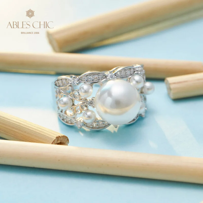 Кольцо Ables Chic из твердого серебра 925 пробы с цветочным темпераментом и жемчугом