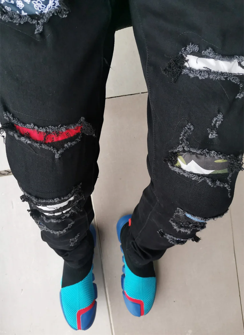 Модные мужские джинсы с дырками эластичные облегающие для мужчин Y5772 | Мужская