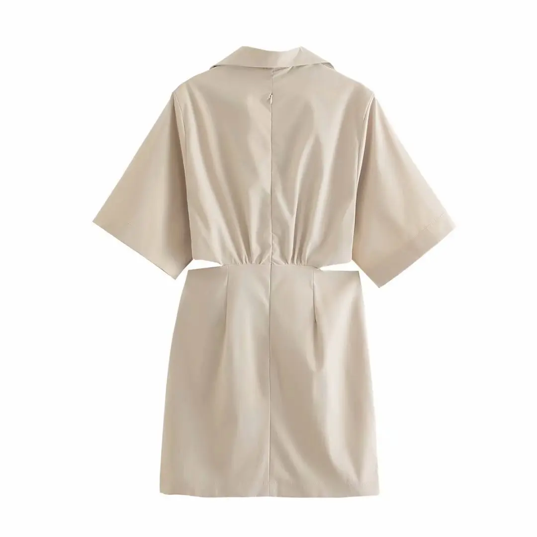 

2021 summer Cut Out Short Dresses Woman Casual Pocket Short Sleeve Mini ruched Dress Woman Chic Back Zip Ladies Dresses