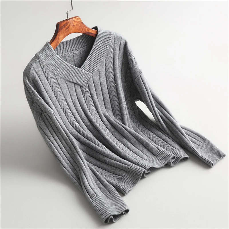 

2020 Autumn High Quality V-Neck Sweater Women Long Sleeve Women Warm Sweater Pure Color Winter Casual Women Pullovers Pull Femme