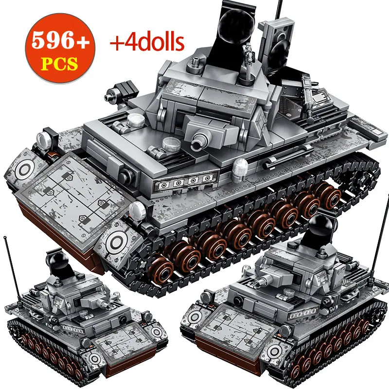 

596 Pcs City Police Steel Empire-German IV Tank Building Blocks for Military WW2 Soldiers Bricks Education Toys for Boys