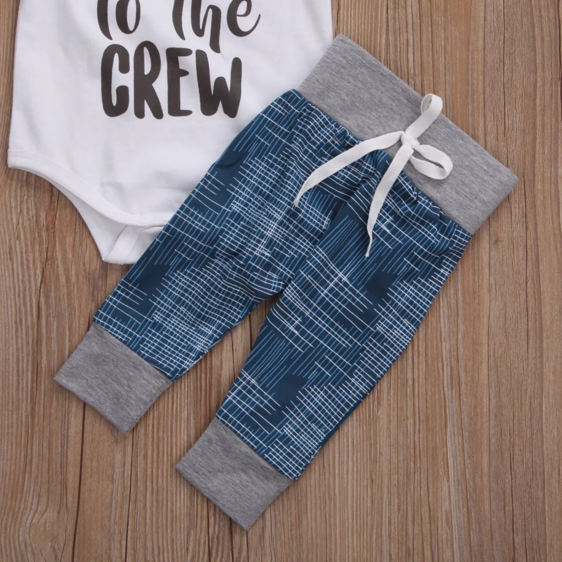 

Newborn Kid Baby Boy Girl Clothes new to the crew Jumpsuit Romper + Long Pants Outfit Set