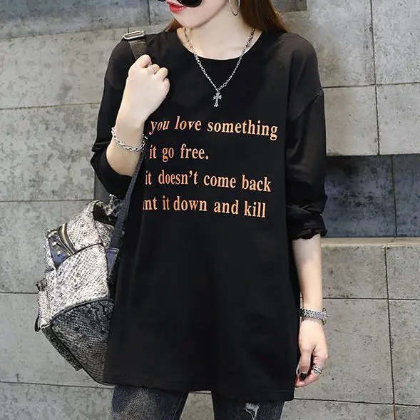 

Spring 2021 new cotton long-sleeved t-shirt women's print loose-size jacket INS top