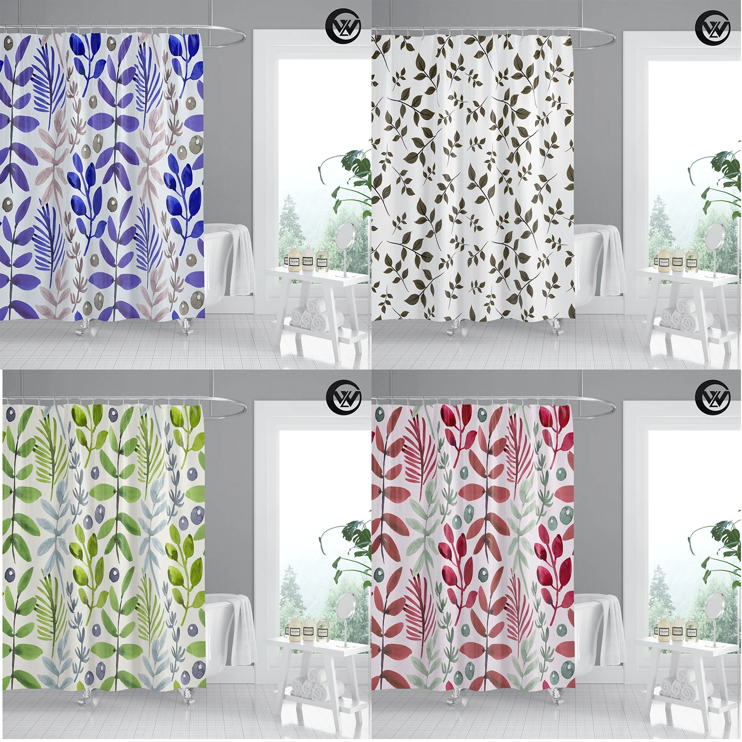 Color Leaf Plant Shower Curtain Washable Environmentally Friendly Polyester Childrens Home Bathroom Decoration