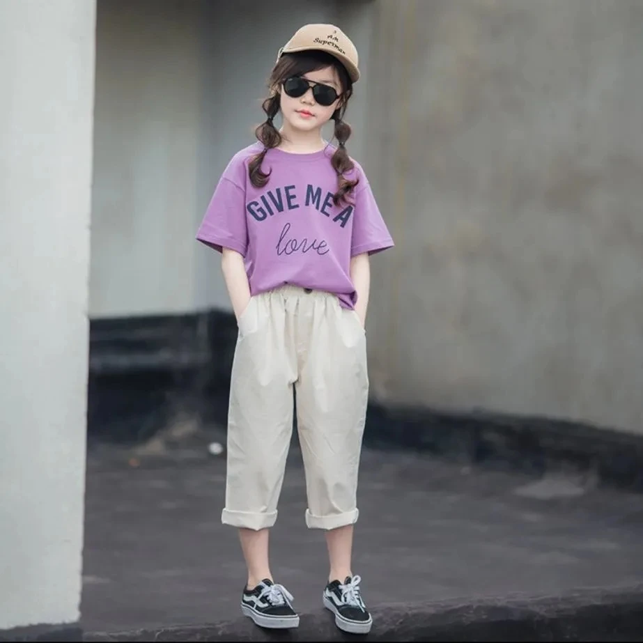

Summer Baby Girls Clothes Sets short sleeves T-shirt + Pants 2PCS Fashion Children's Clothing Suits Kids Outfits 7 8 10 12 Year