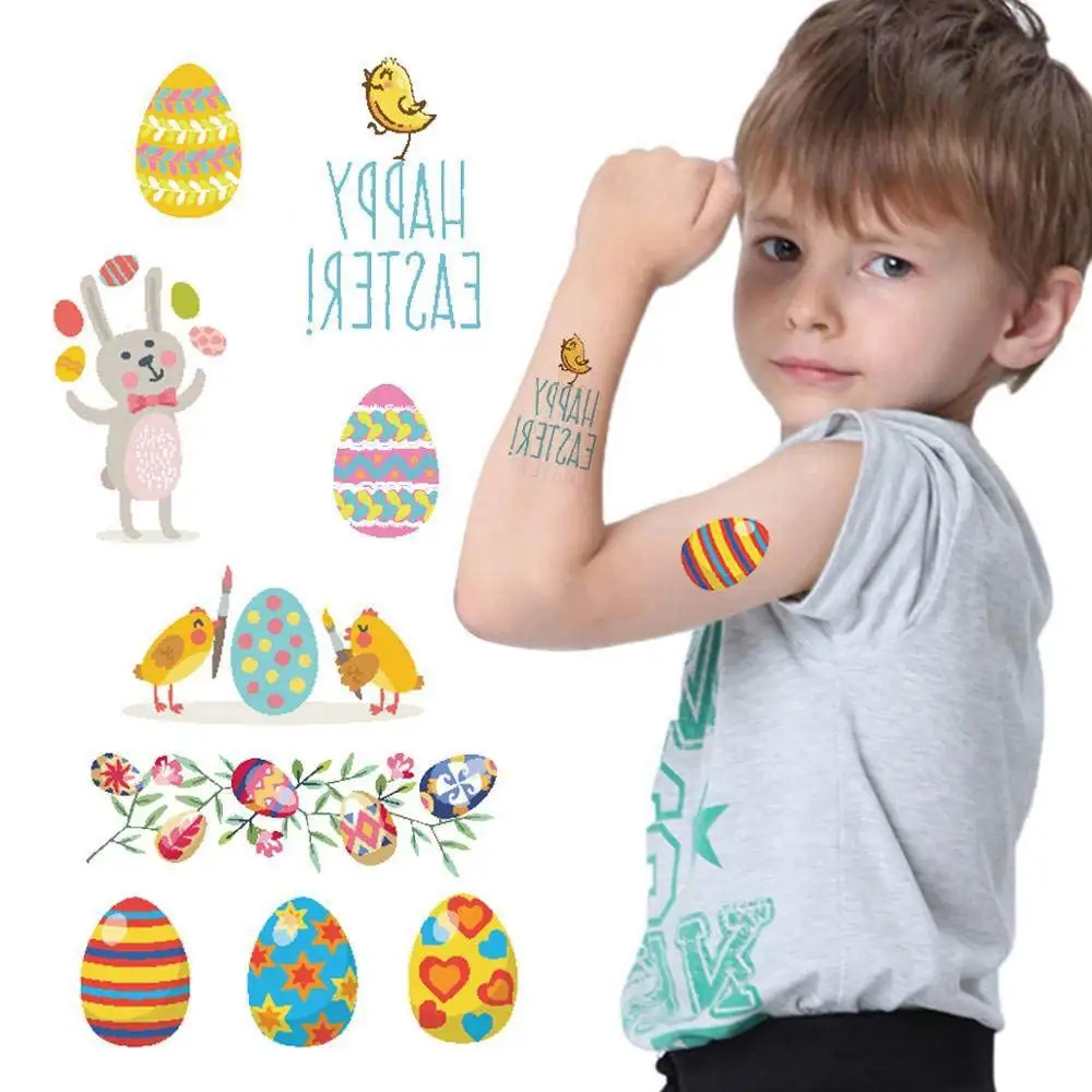 

Easter Sticker for Kids Temporary Tattoos Eggs Bunny Fake Waterproof Tattoo Cool Boy Girl Children Tattoo Sticker Decoration